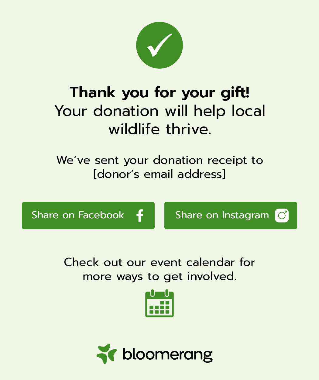 A mockup of a donation confirmation page that incorporates the elements written above