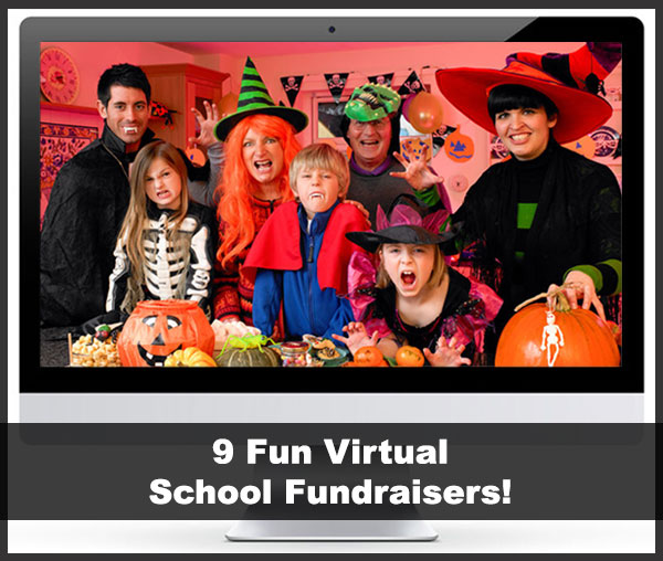 virtual school fundraiser - family dressed up in costumes
