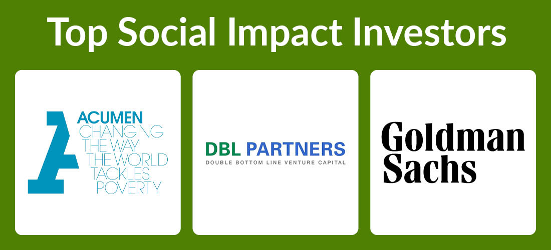 A graphic explaining the three top social impact investors, which are also listed below.