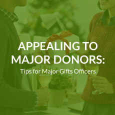 The title text overlaid on an image representing a donor making a major gift.